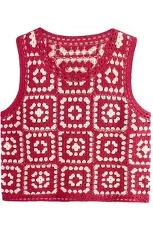 Next Trägertop Tanktop mit Häkeldesign und Aufnäher (1-tlg) rot M