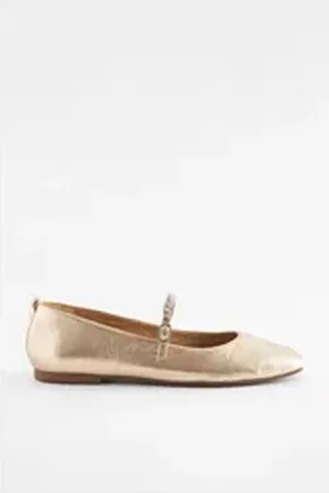 Next Signature flache Mary-Jane-Schuhe aus Leder Ballerina (1-tlg) goldfarben 42 EU