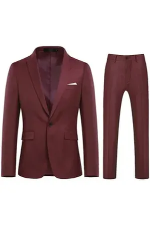 Allthemen Anzug (2 tlg, Sakko & Hose) Herren zweiteiliger Businessanzug Slim Fit rot 48