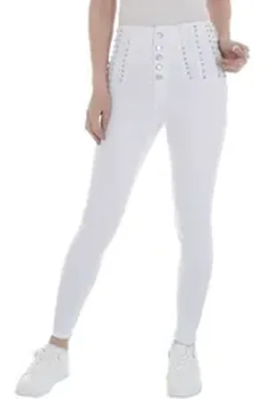 Ital-Design Skinny-fit-Jeans Damen Freizeit Strass Stretch High Waist Jeans in Weiß weiß L