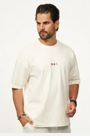 Soul Star T-Shirt mit Stickerei Herren Oversize-Fit Kurzarm Shirt mit Rundhals-Ausschnitt weiß L