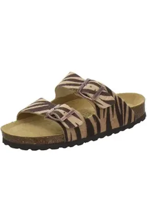 Afs 210035 Zweischnaller Pantolette für Damen mit Fußbett, bequeme Sandalen aus Leder rosa 42 EU