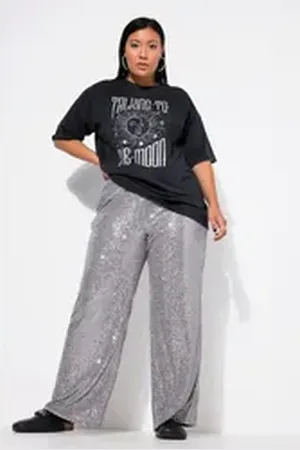 STUDIO UNTOLD Schlupfhose Hose Wide Legs Pailletten Elastikbund grau|silberfarben 52