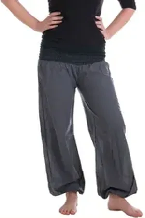Vishes Haremshose Chino Haremshose mit super elastischem Bund Pumphose, Pluderhose mit handewebtem Stoff grau