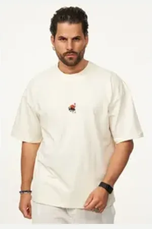 Soul Star T-Shirt mit Stickerei Herren Oversize-Fit Kurzarm Shirt mit Rundhals-Ausschnitt weiß XXL