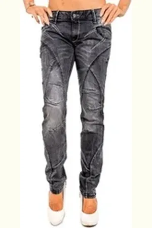Cipo & Baxx Regular-fit-Jeans Moderne Hose BA-WD477 Black W25/L32 (1-tlg) Stonewashed mit trendigen Ziernähten schwarz 25