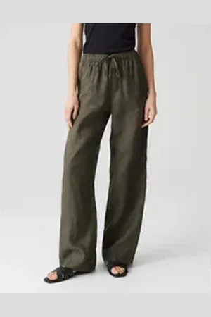 Opus Leinenhose MILENI LINEN mit vorverlegter Seitennaht grün 44