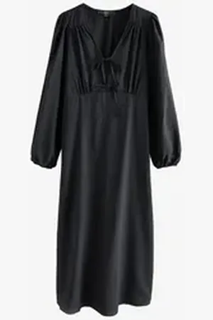 Next Midikleid Langärmeliges Midikleid mit Bindung vorne (1-tlg) schwarz 46 (GB: 18)