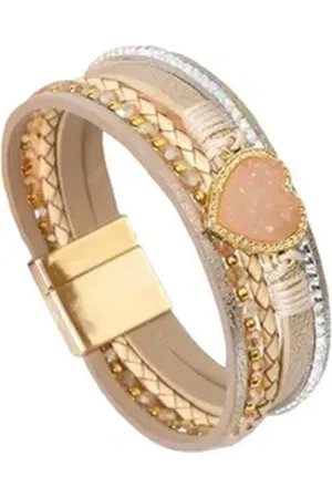 Karma Lederarmband Damenarmband mit Herz Wickelarmband Magnetverschluss, Damenschmuck Edelstahl Armband Gold beige|braun