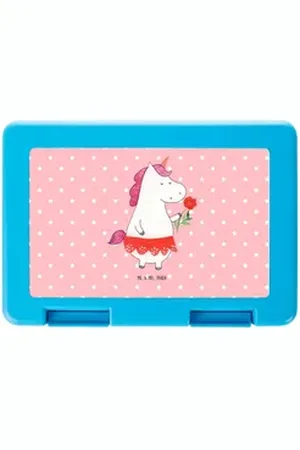 Mr. & Mrs. Panda Butterdose Einhorn Dame - Rot Pastell - Geschenk, Bachelorette, Brotbox, Unicorn, Premium Kunststoff, (1-tlg), Langlebigkeit rot