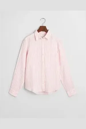 GANT Blusenshirt REG LINEN STRIPED SHIRT rot 38