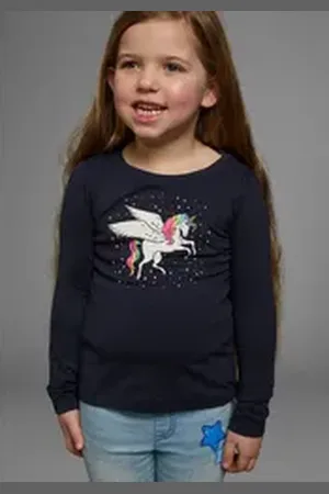 Kidsworld Langarmshirt mit süßem Einhorn Druck langärmlig, hüftlange Passform, stylischer Druck blau 116/122