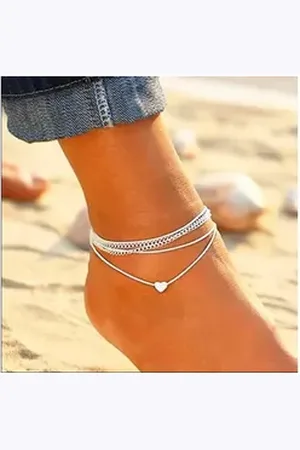 Karma Fußkette mit Anhänger Fußkettchen Edelstahl Leder Herz silber Fusskette Fußschmuck, Damen Kettchen Fuß silberfarben