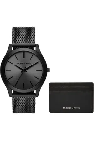 Michael Kors Quarzuhr SLIM RUNWAY MK1085SET, (Set, 2-tlg., mit Brieftäschchen), Armbanduhr, Herrenuhr, ideal als Geschenk, Edelstahlarmband schwarz