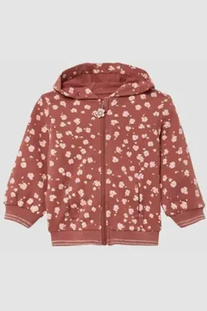 QS by s.Oliver Outdoorjacke Leichte Sweatjacke mit Kapuze und Glitzer-Details Teilungsnähte rot 86