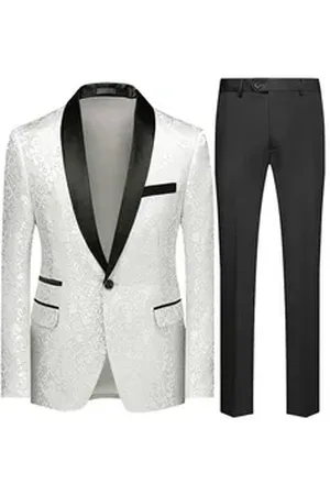 Allthemen Smoking (2 tlg, Sakko & Hose) Herren Jacquard Anzug Slim Fit 2 Teilig Anzüge für Hochzeit weiß 50