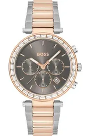 HUGO BOSS Multifunktionsuhr ANDRA 1502690, Quarzuhr, Damenuhr, Armbanduhr, Glaskristalle, Edelstahlarmband silberfarben