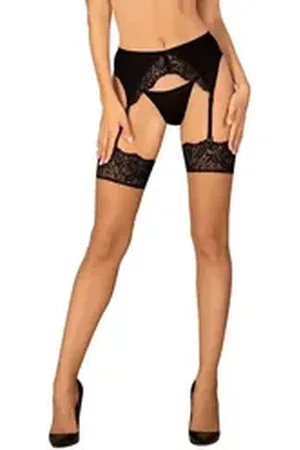 Obsessive Strapsstrümpfe Bellastia Straps-Strümpfe mit Spitzen-Bund - beige, schwarz (1-Paar) aus transparentem und elastischem Stoff beige|schwarz XL/XXL
