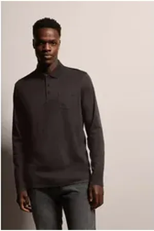 Bugatti Langarm-Poloshirt mit feiner zweifarbiger Strukturoptik braun S