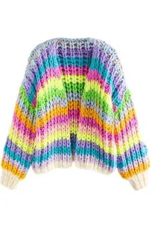 Next Strickjacke Gestreifter, handgestrickter Cardigan (1-tlg) orange L