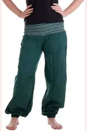 Vishes Haremshose Chino Haremshose mit super elastischem Bund Pumphose, Pluderhose mit handewebtem Stoff blau