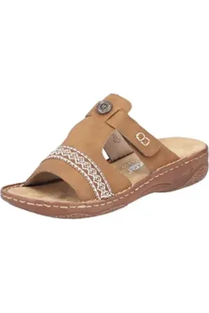 Rieker Pantolette Sommerschuh, Schlappen, Hausschuh, Urlaubschuh mit Klettverschluss braun 36 EU