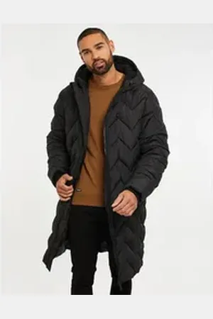 Threadbare Steppmantel THB Mens Long line Jacket Gandey (1-tlg) mit Kapuze schwarz XL