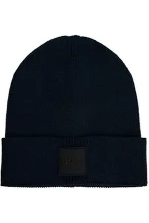 HUGO BOSS Strickmütze Foxxy R mit aufgesticktem Markenpatch blau