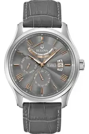 BULOVA Automatikuhr Wilton 96C143, Armbanduhr, Herrenuhr, Lederarmband, Saphirglas grau