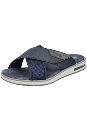Rieker Pantolette, Sommerschuh, Strandschuh, Schlappen, Hausschuh mit Klettverschluss blau|grau 47 EU