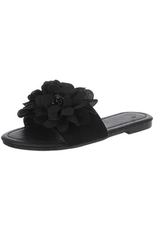 Ital-Design Modische Sandalen mit Blumenakzent, ideal für Sommer Pantolette (89368546) Blockabsatz Pantoletten in Schwarz schwarz 40 EU