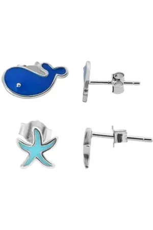 Akzent Ohrring-Set Phiny "Phiny" 925/- Echt Silber Kinder-Ohrstecker, Wal und (Paar), Mädchen Ohrring silberfarben