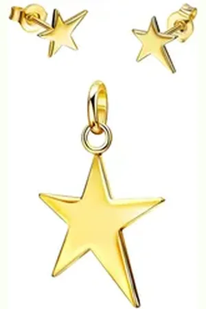 JEVELION Schmuckset Anhänger Stern mit 2x Ohrstecker 585 Gold - Made in Germany (Goldanhänger + Gold-Ohrschmuck, für Damen und Mädchen), Mit Kette vergoldet- Länge wählbar 36 - 70 cm oder ohne Kette.