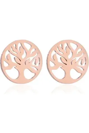 Karma Paar Ohrstecker Lebensbaum Roségold Schwarz Silber oder Gold 1 cm rund Damenohrstecker (Lebensbaumohrstecker Ohrringe Damenschmuck, Einfarbig Ohrsteckerset Ohrsteckerpaar), Edelstahlohrstecker modern verschiedene Farben rosa