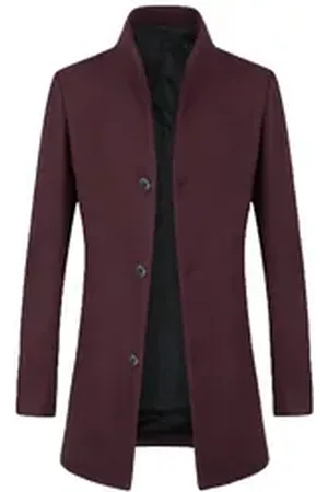 Allthemen Wollmantel Wintermantel Herren Mantel Slim Fit Lang Wollmantel mit Stehkragen rot XS