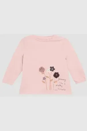 QS by s.Oliver Langarmshirt Baumwollshirt mit Blumen-Applikation und Glitzer-Details Applikation 86