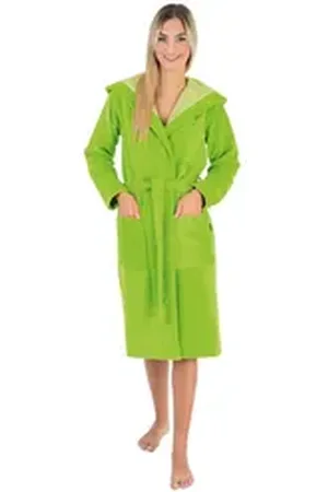 WeWo fashion Bademantel Otto Werner, Damen Bademantel mit Kapuze grün XS