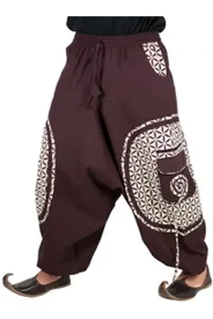 Kunst und Magie Haremshose Kunst&Magie Haremshose bunte Muster Hippie Hose Blume des Lebens braun L/XL