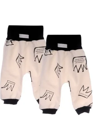 La Bortini Jogginghose Hose Baby Hosen 2er Pack mit Kronen für Mädchen in Creme mit Queen-Schriftung, gemustert, 44 50 56 62 68 74 80 86 92 98 104 110 beige 44-50