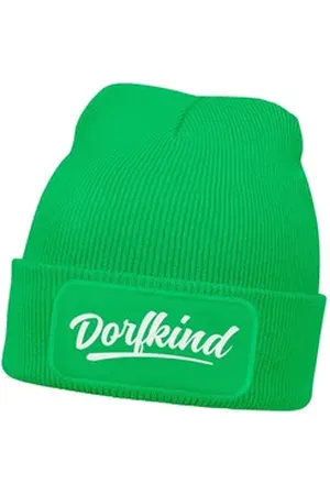 MoonWorks Strickmütze Herren Beanie mit Patch Dorfkind Strickmütze mit Spruch Aufdruck grün