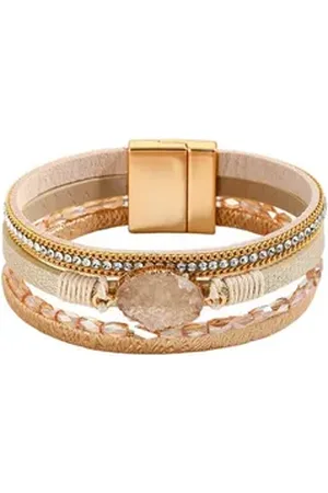 Karma Lederarmband Damenarmband Wickelarmband Damen Magnetverschluss (Geschenk für Sie, Accessoires), Damenarmband Armschmuck Armbandset beige|braun