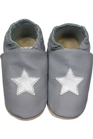 HOBEA Kitaschuhe grau Stern silber 30/31 (31⁄2 - 4 Jahre) Kautschuksohle Lauflernschuh grau|silberfarben 30-31 EU