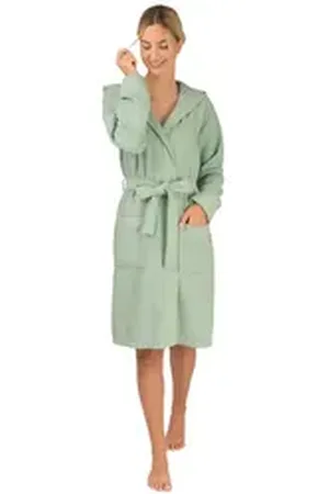 WeWo fashion Bademantel Otto Werner, Unisex Piqué Bademantel mit Kapuze grün XL