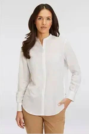 HUGO BOSS ORANGE Klassische Bluse C_Befelize_21 Chambray Qualität, Stehkragen weiß 38