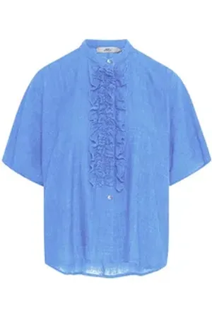 0039 Italy Kurzarmbluse Bluse DAISY aus Leinen blau M