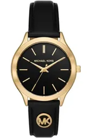 Michael Kors Fossil Quarzuhr Damen-Uhr Slim Runway Quarz Leder-Band Goldton MK7482