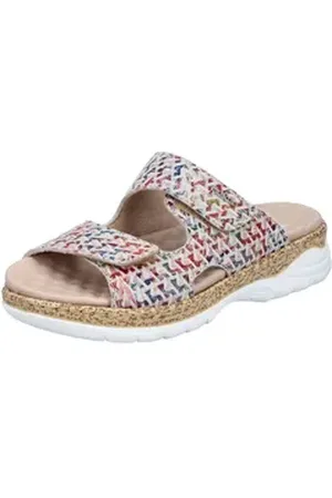 Rieker Pantolette Sommerschuh, Klettschuh, Hausschuh, Schlappen mit genopptem Fußbett bunt 40 EU