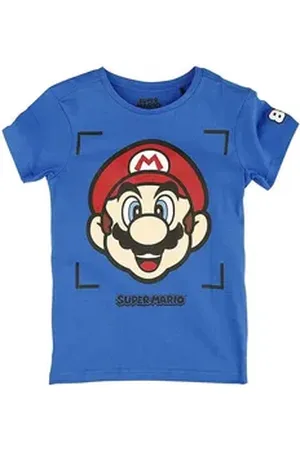 Super Mario T-Shirt Face Kinder T-Shirt blau Jungen + Mädchen Gr.110/116 122/128 134/140 170/176 5 6 7 8 9 10 11 12 13 14 15 16 Jahre 134/140