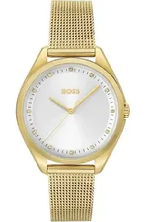 HUGO BOSS Quarzuhr SAYA 1502669, Damenuhr, Armbanduhr, Glaskristalle, Edelstahlarmband goldfarben