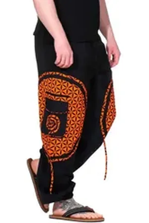 Kunst und Magie Haremshose KUNST&MAGIE trendige Baggyhose bunte Lebensblume Hippiehose Cargo Hose orange|schwarz 4XL